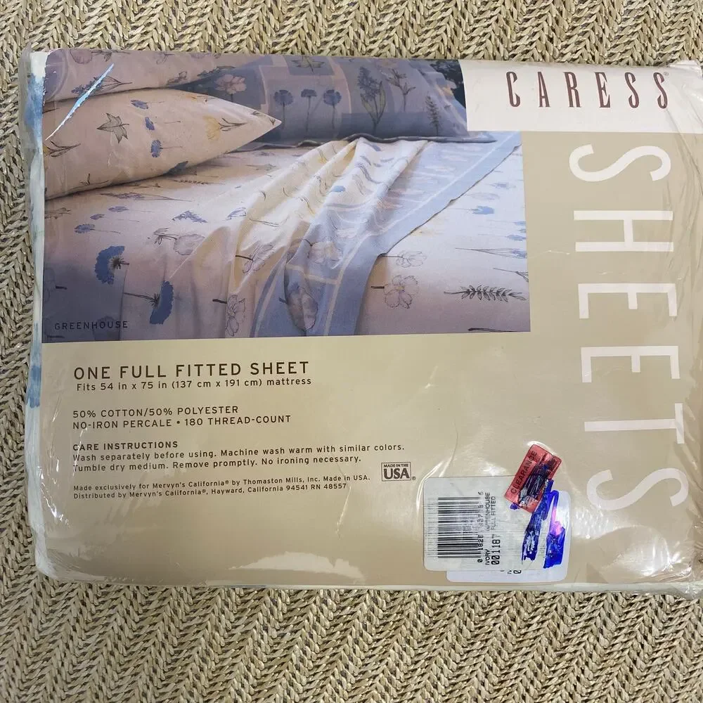 Vintage Caress Greenhouse Ivory Floral Percale Granny Full Fitted Sheet USA NIP